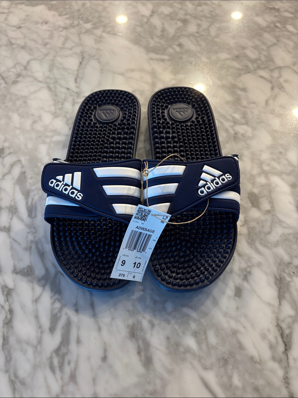 adidas Navy and White ADISSAGE Massage Slide Sandals